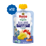 Holle Baby Food Pouches - Organic Fruit & Grain Puree - Blue Bird