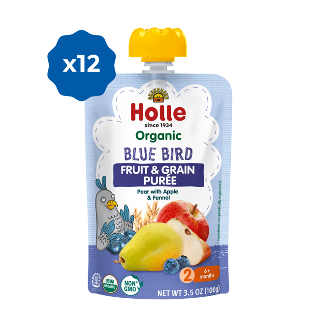Holle Baby Food Pouches - Organic Fruit & Grain Puree - Blue Bird