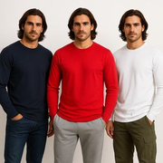 3-Pack: Men's 100% Cotton Crew Neck Long Sleeve Tee Sizes S-3XL