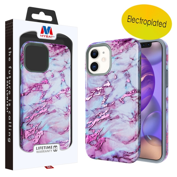 Apple iPhone 12 Mini 5.4 Case, MyBat Fuse Hybrid Case Cover Electroplated Purple Marbling / Iron Gray