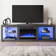 Bestier Modern Electric Fireplace TV Stand for 75 inch TV, LED Entertainment Center with Glass Shelves for Living Room