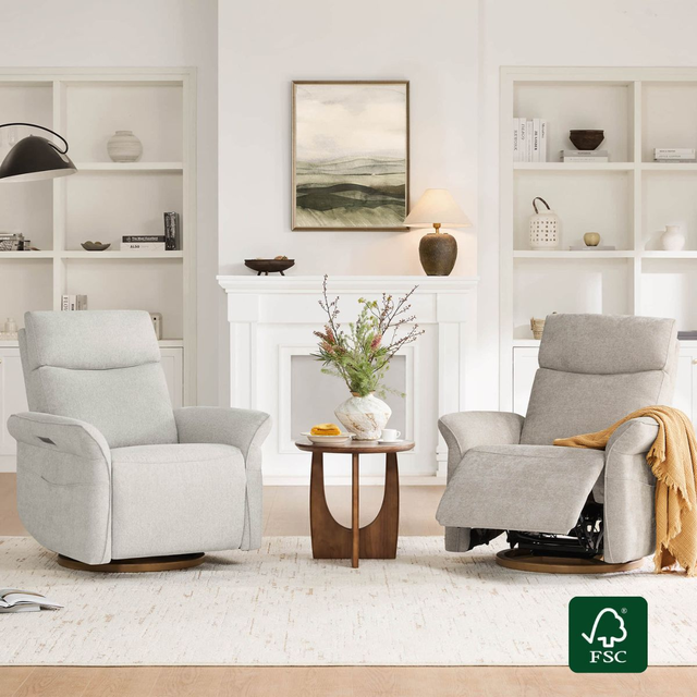 Vinca Modern Power Swivel Glider Recliner with Power Lumbar & Headrest