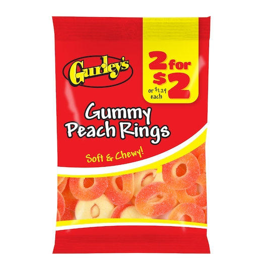 2 For $2 Soft and Chewy Peach Rings Gummy Candy, 3.75 each -- 12 per case