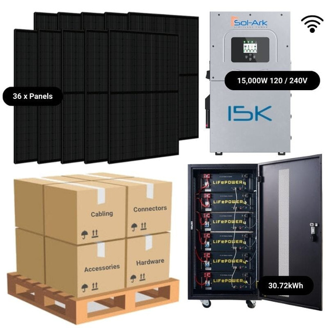 14.4kW Complete Solar Power System - Sol-Ark 15K + [28.6kWh-30.72kWh Lithium Battery Bank] + 36 x 400W Mono Solar Panels | Includes Schematic [HPK-MAX]