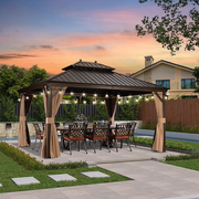 PURPLE LEAF Outdoor Hardtop Gazebo for Garden Bronze Double Roof Aluminum Frame Pavilion with String Lights-clear