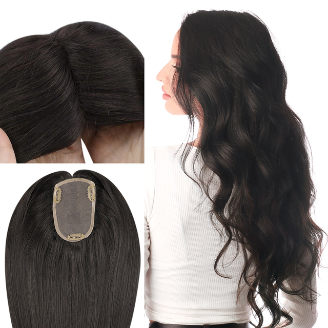 3x5 Inches Human Hair Toppers Mono Base Off Black #1B