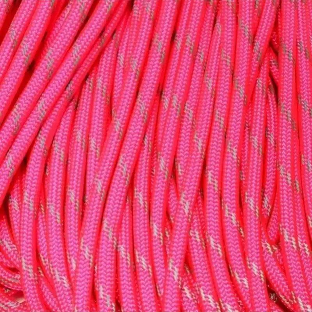 550 Paracord Neon Pink with 3 Reflective Tracers Made in the USA Nylon/Nylon