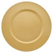 Gold Plastic Charger Plates with Beaded Rims, 13 in.