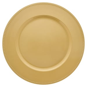 Gold Plastic Charger Plates with Beaded Rims, 13 in.