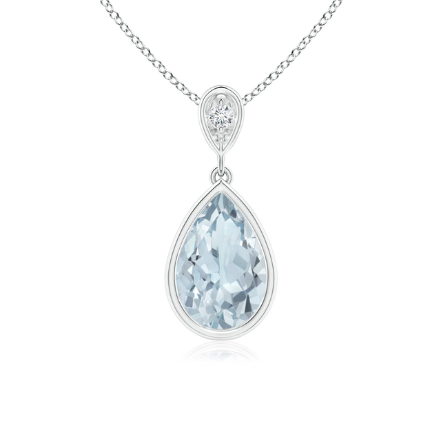 Bezel-Set Aquamarine Teardrop Pendant with Diamond | Angara