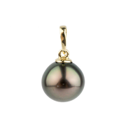 Aubergine Green 9.5mm Tahitian Pearl Pendant on 14K Yellow Gold