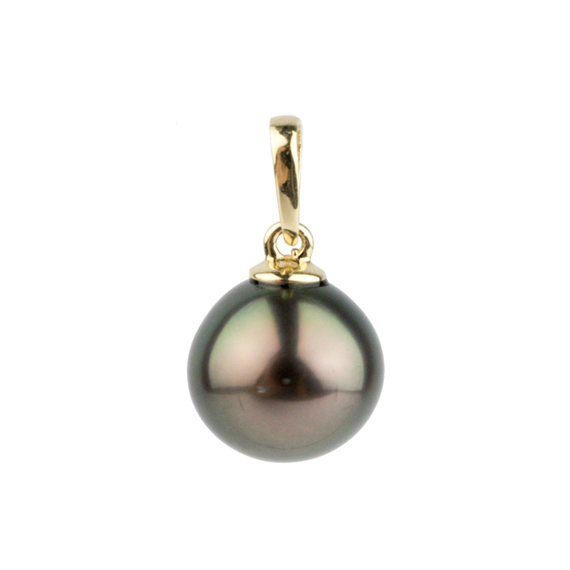 Aubergine Green 9.5mm Tahitian Pearl Pendant on 14K Yellow Gold