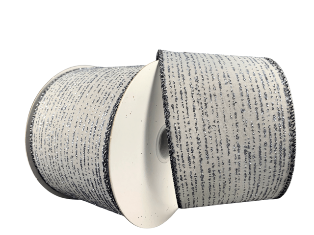 2.5" Gray Satin w/ Vertical Glitter Stripes Ribbon - 10yds