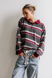 Megan Striped Top in Grey