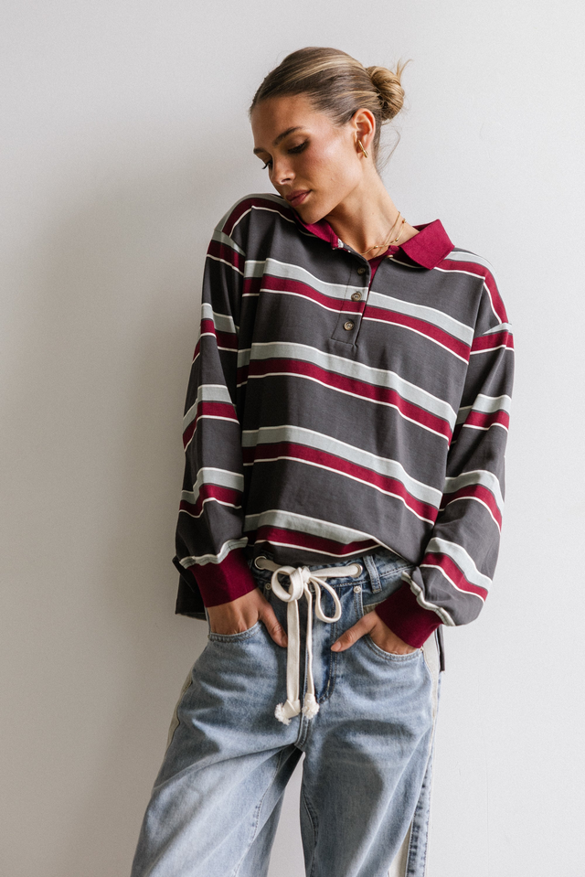 Megan Striped Top in Grey