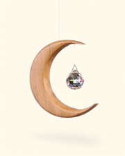 Crystal and Wood Moon Shaped Suncatcher