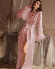 Washable Silk Bridal Robe with Feathers