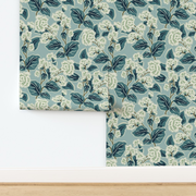 Wallpaper in Retro Floral - Large - Teal - Vintage