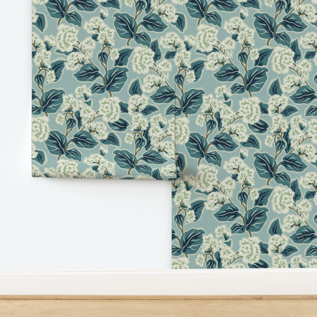 Wallpaper in Retro Floral - Large - Teal - Vintage