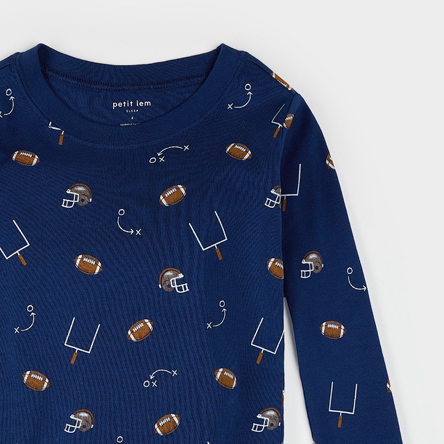 Football Play Print on Blue PJ Set