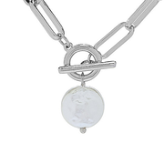 C&B Paperclip Chain Pearl Closure Necklace