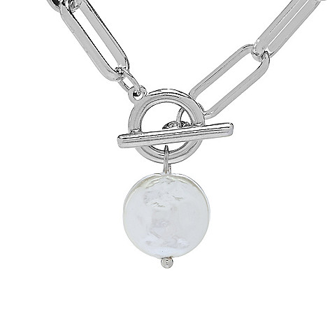 C&B Paperclip Chain Pearl Closure Necklace