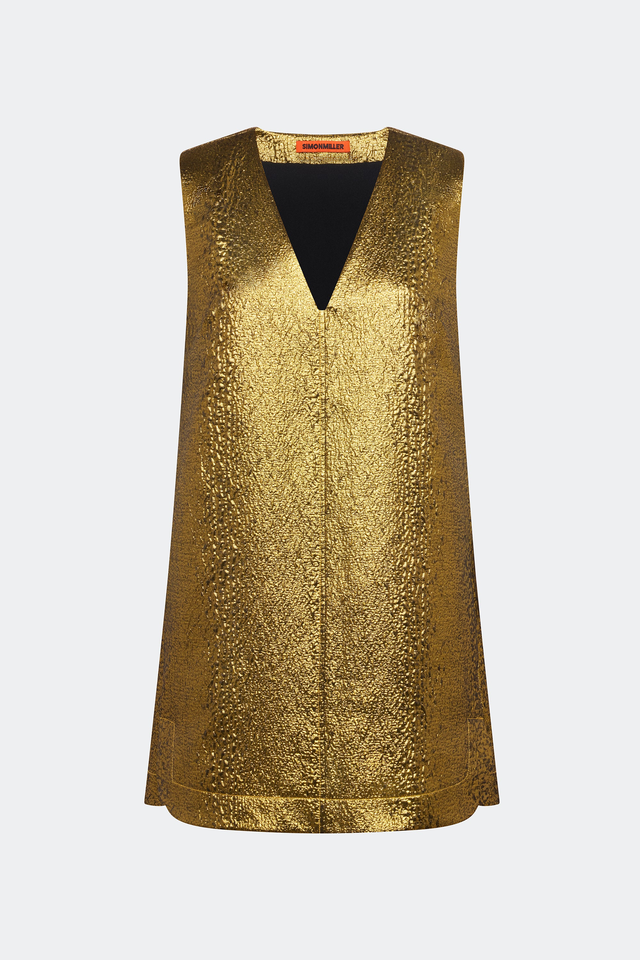 Fountain Metallic Mini Dress In Star Gold