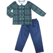 Navy And Green Plaid Corduroy Pant Set