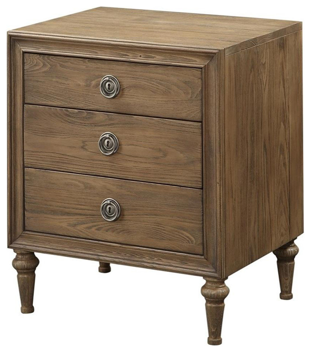 Bowery Hill Farmhouse Wood Nightstand with 3 Drawers in Reclaimed Oak