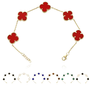 14K Real Gold Gemstone Clover Leaf Bracelet 7"-7.5" Adjustable