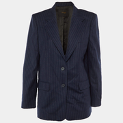 Maje Navy Blue Striped Wool Single Breasted Blazer L