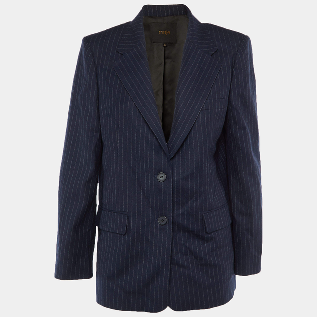 Maje Navy Blue Striped Wool Single Breasted Blazer L