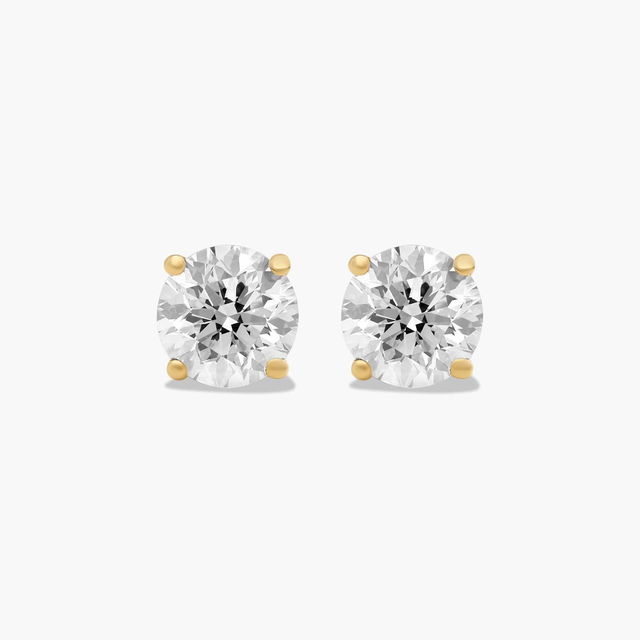 14K Yellow Gold Four Prong Round Brilliant Lab-Grown Diamond Stud Earrings (1.00 CTW - F-G / VS2-SI1)