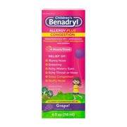 Benadryl Children's Allergy +Plus Congestion Antihistamine Liquid, Grape, 4 OZ