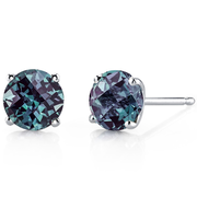 Alexandrite Round Stud Earrings 14 Karat White Gold 2 Carats