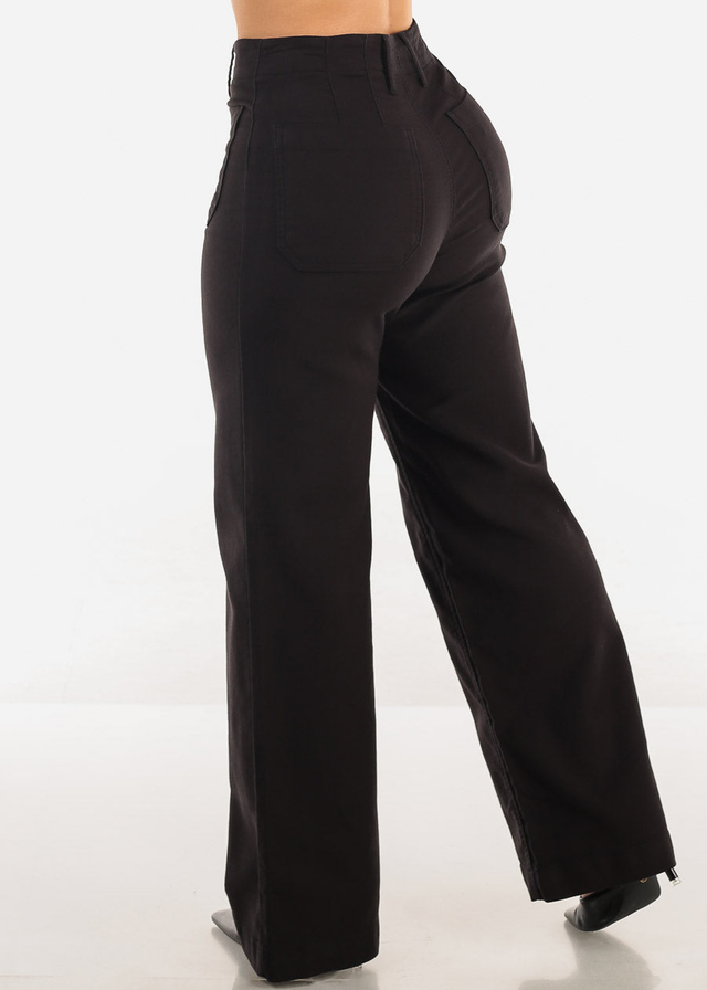Butt Lift Super High Waist Wide Leg Pants Black