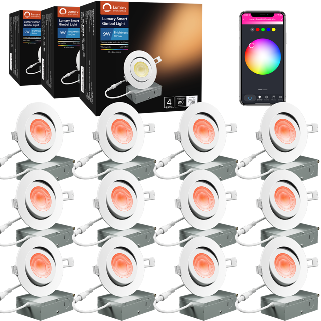 Lumary Wi-Fi Smart Gimbal Recessed Light 4 inch 9W 12PCS