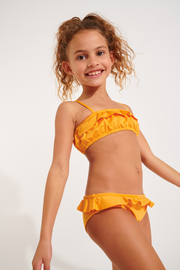 Azalea Mini Tati girls' orange two-piece ensemble with ruffles