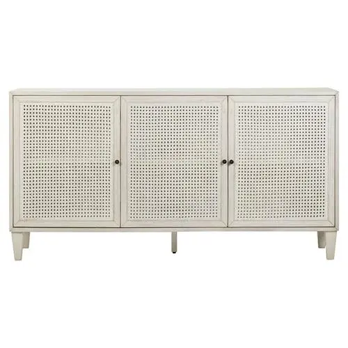 Gabriel Coastal Beach White Acacia Wood Woven Rattan 3 Door Sideboard - Small