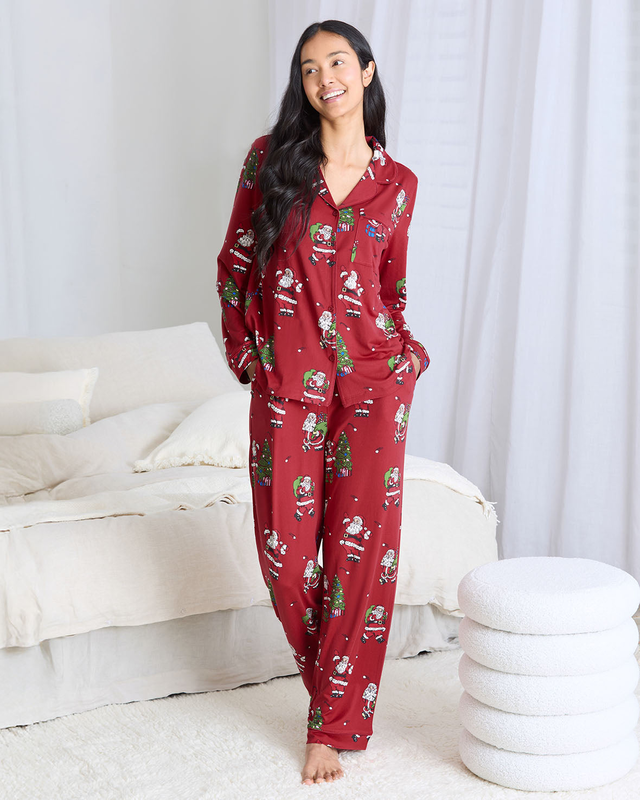 Christmas Santa Snowball Print Long Pyjama Set