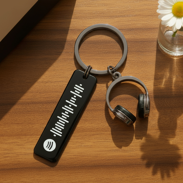 Personalized Spotify Song Keychain Custom Music Code & Headphone Charm Engraved Spotify Playlist Keychain