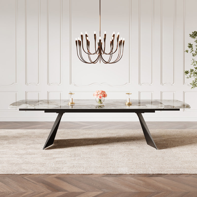 Moiser 78.8" To 110.2" Extendable Rectangular Sintered Stone Dining Table Seat 10-12