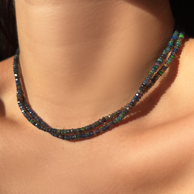 Natural Black Faceted Opal Necklace