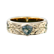 Sterling Silver with Yellow Gold Plated Trillion Cut Moss Agate Neutral Wedding Band