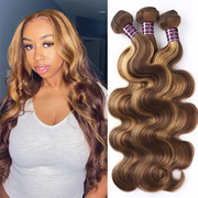 Ishow Honey Blonde Highlight Hair Bundles Brazilian Body Wave Human Hair Weave 3 Bundles P4/27