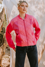 Oddi Quilted Bomber Jacket in Washed Fuchsia