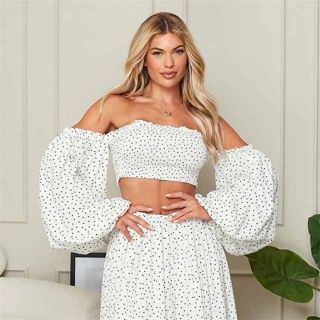 I Saw It First Printed Shirred Puff Sleeve Bandeau Crop Top Co-Ord