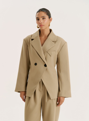 Camel Cinched Waist Tailored Blazer- Reese