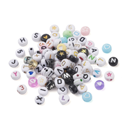 Acrylic Beads, Flat Round with Mixed Pattern, Mixed Color, 6.5~7x3~3.5mm, Hole: 1mm, about 389pcs/50g