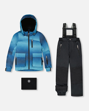 Two-Piece Play Snowsuit With Printed Jacket And Solid Pant Black